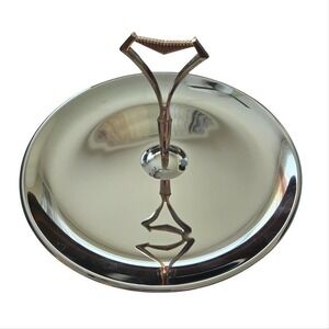 Vintage Kromex Holiday Tidbit Tutier Tray Chrome Giftware 561 in Box Paperwork‎
